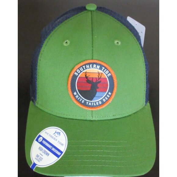 Southern Tide Men's White Tailed Deer Patch Trucker Hat Forest Green Blue NWT - Picture 3 of 5